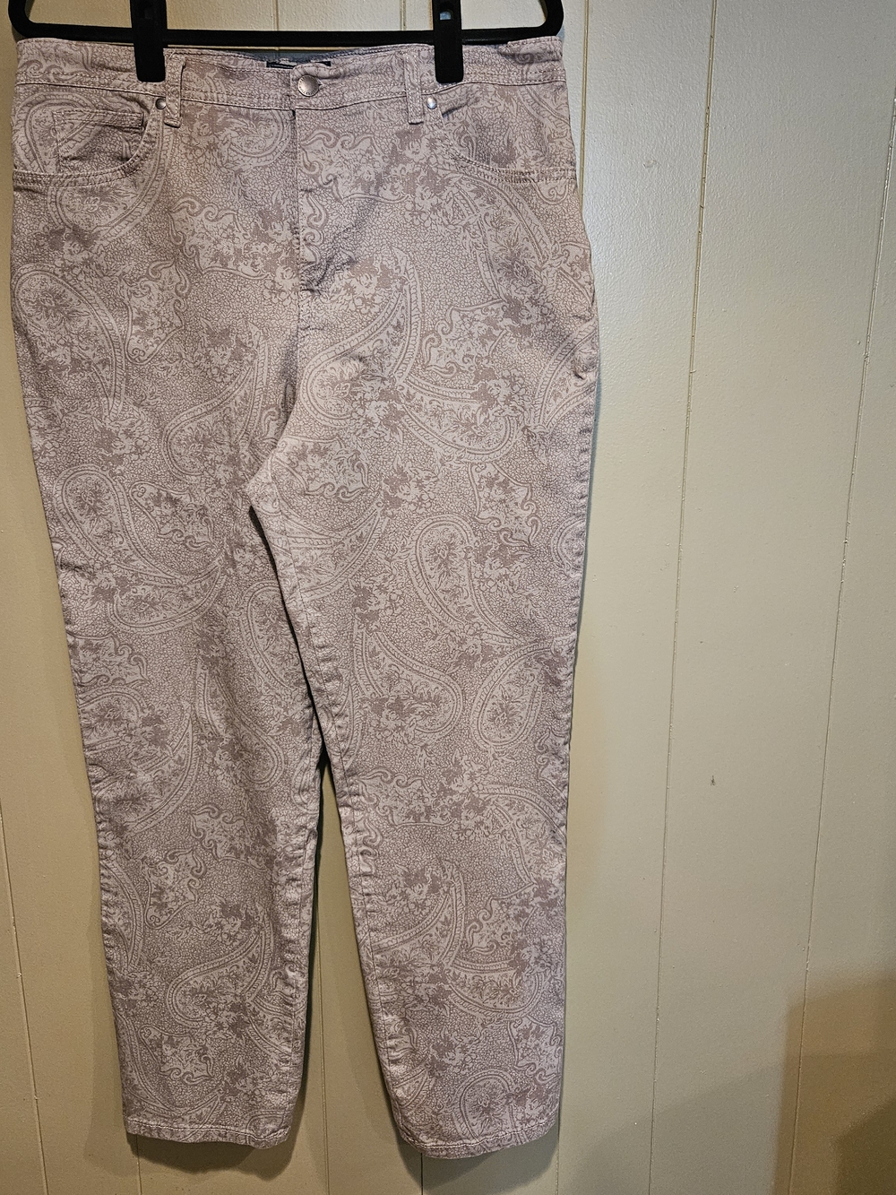 Charter Club Size 14 Classic Straight Paisley Print Pants Beige Taupe Stretch
